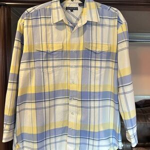 Roper Yellow and Light Blue Plaid Men's Button-Down Shirt